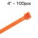 4" Zip Tie, Orange, 100 pack