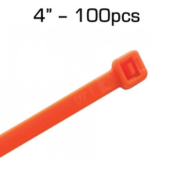 4" Zip Tie, Fluorescent Orange, 100 pack
