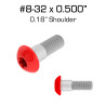Color Coded Shoulder Screws, 0.500" with 0.18" Shoulder, 100 Pack, Red