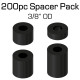 Black Nylon Spacer, 3/8" OD, Variety 200 Pack