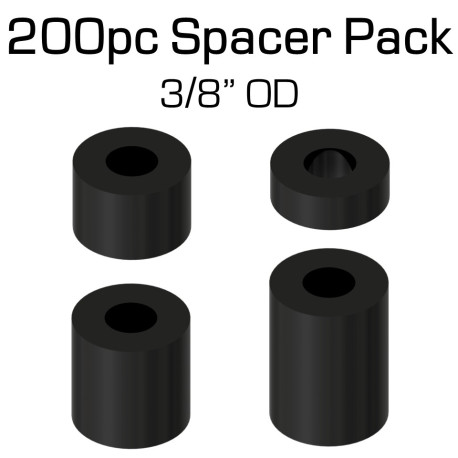 Black Nylon Spacer, 3/8" OD, Variety 200 Pack