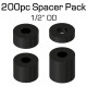 Black Nylon Spacer, 1/2" OD, Variety 200 Pack