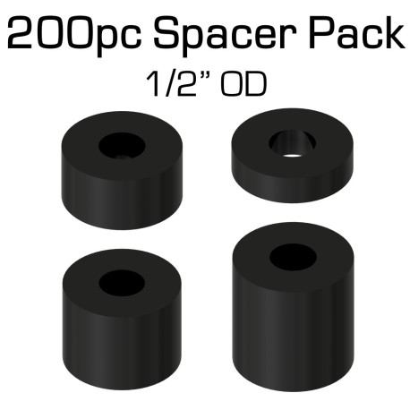 Black Nylon Spacer, 1/2" OD, Variety 200 Pack