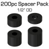 Black Nylon Spacer, 1/2" OD, 200pc Variety Pack