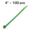 4" Zip Tie, Green, 100 pack